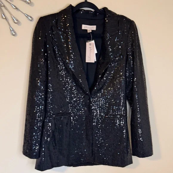Philosophy Black Sequin Blazer Jacket Size Small NWT - Picture 7 of 15